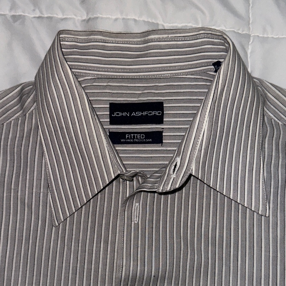 John Ashford Men's Gray Pinstripe Dress Shirt